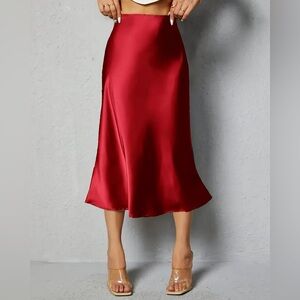 Elegant Red Satin Skirt